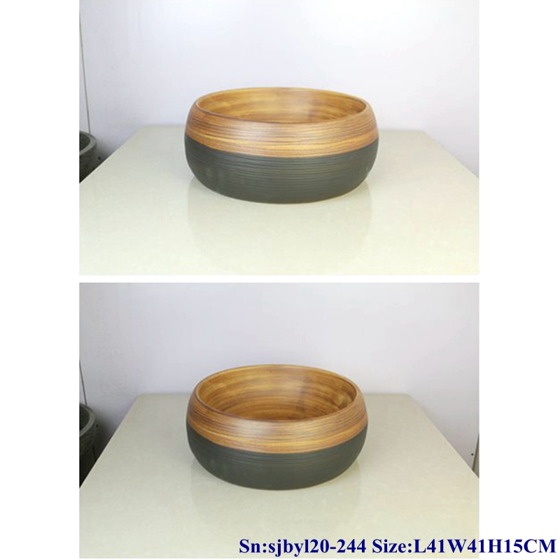 sjbyl20-244-半黑细线90 sjby120-244 JingdezhenHand painted half black thin line ceramic washbasin - shengjiang  ceramic  factory   porcelain art hand basin wash sink