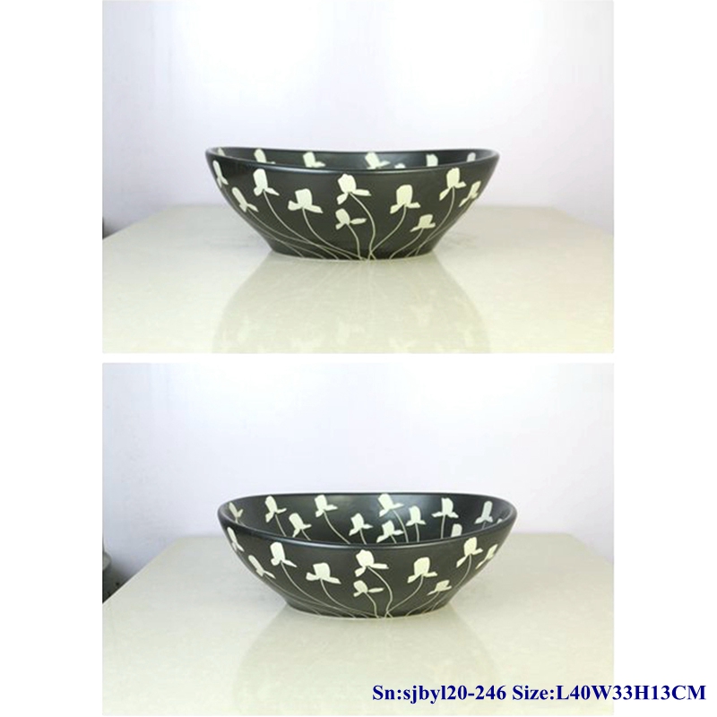 sjbyl20-246-白玫瑰70 sjby120-246 Hand painted Hand painted white rose pattern ceramic washbasin - shengjiang  ceramic  factory   porcelain art hand basin wash sink