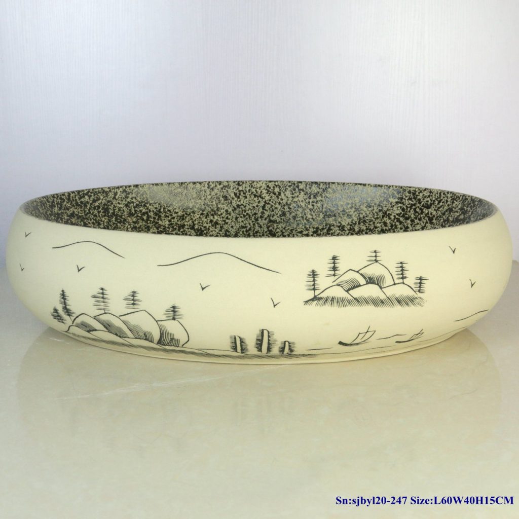 sjbyl20-247-白卷江山-1024x1024 sjby120-247 Jingdezhen Hand painted ceramic washbasin with white scroll pattern - shengjiang  ceramic  factory   porcelain art hand basin wash sink