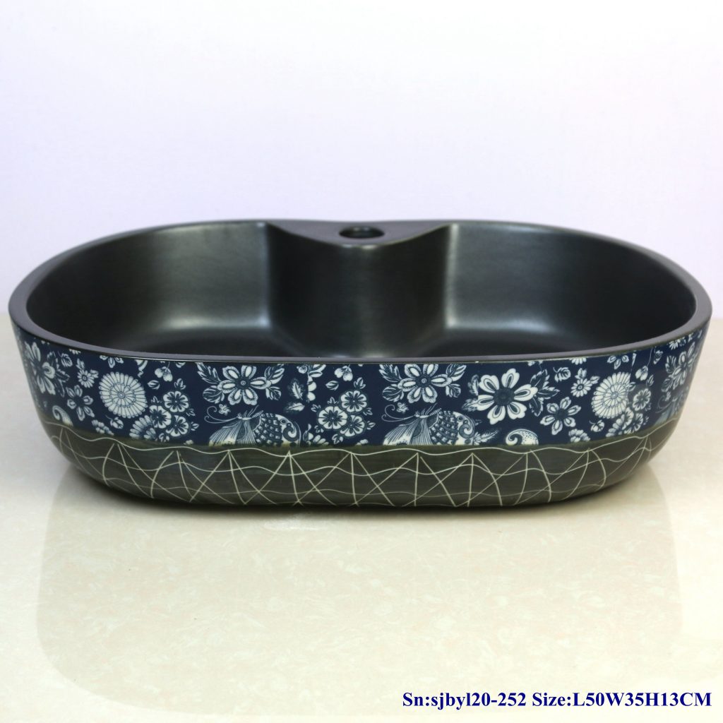 sjbyl20-252-（椭圆带孔）线条梦蝶-1024x1024 sjby120-252 Jingdezhen Hand painted line dream butterfly pattern ceramic washbasin - shengjiang  ceramic  factory   porcelain art hand basin wash sink