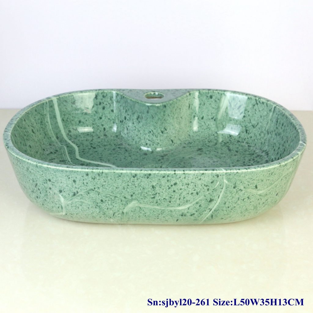 sjbyl20-261-（椭圆带孔）绿草如茵-1024x1024 sjby120-261 Jingdezhen Hand painted  Ceramic washbasin with green grass pattern - shengjiang  ceramic  factory   porcelain art hand basin wash sink