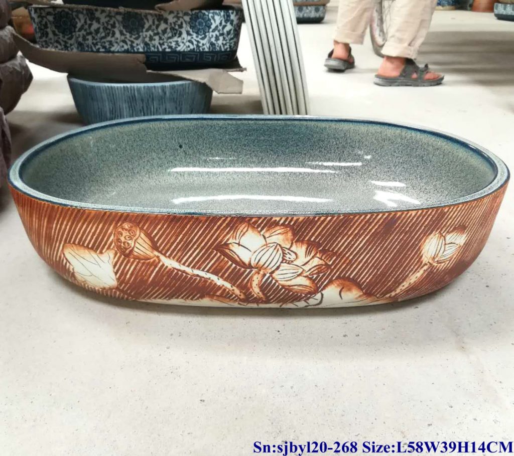 sjbyl20-268-（大椭圆）雨打荷塘1-1024x909 sjby120-268 Jingdezhen Hand painted Ceramic washbasin with lotus pond pattern - shengjiang  ceramic  factory   porcelain art hand basin wash sink