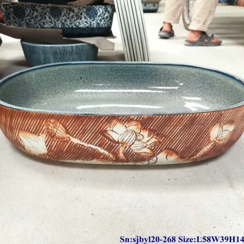 sjby120-268 Jingdezhen Hand painted Ceramic washbasin with lotus pond pattern