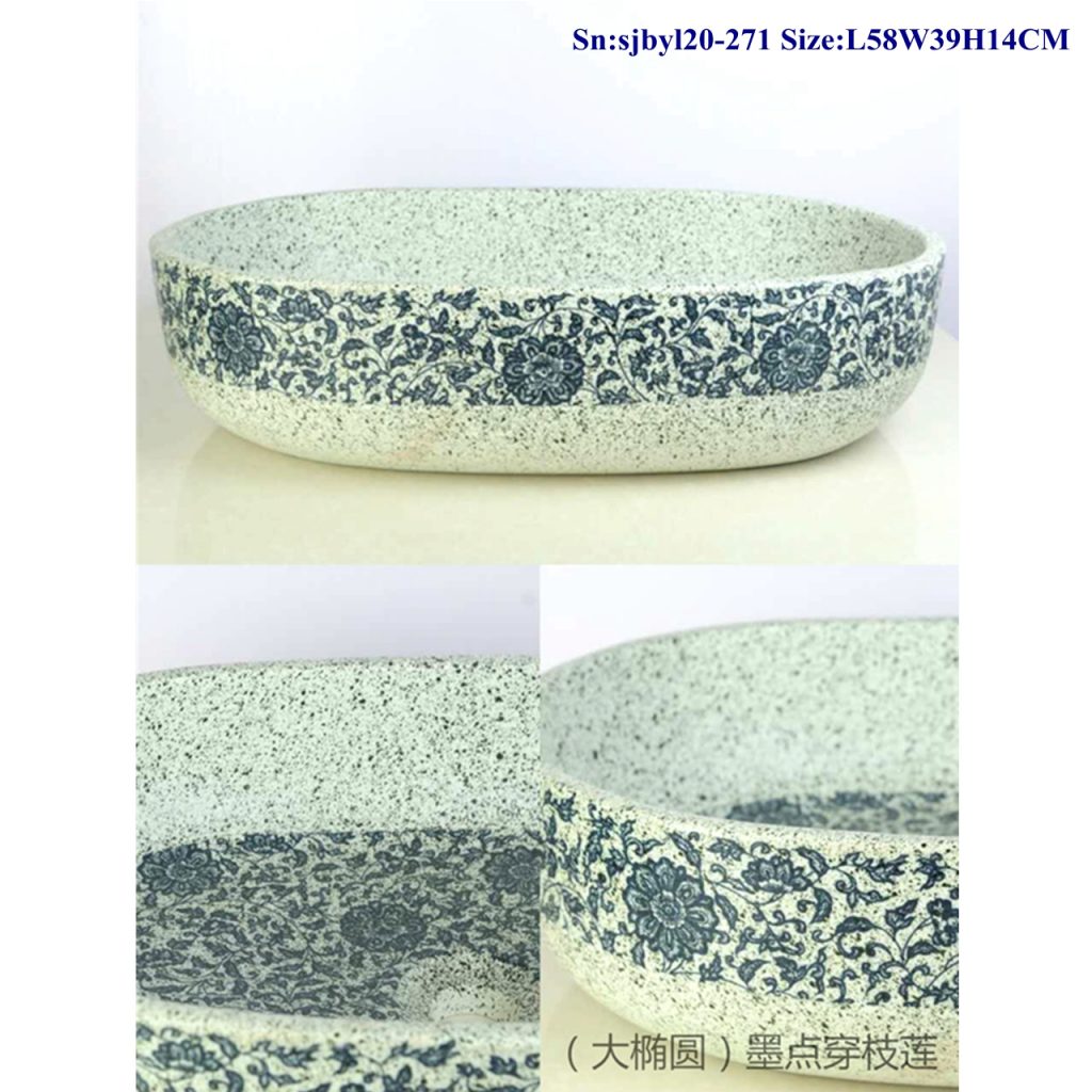 sjbyl20-271-（大椭圆）墨点穿枝莲-1024x1024 sjby120-271 Jingdezhen Hand painted Ceramic wash basin with light lotus glaze pattern - shengjiang  ceramic  factory   porcelain art hand basin wash sink