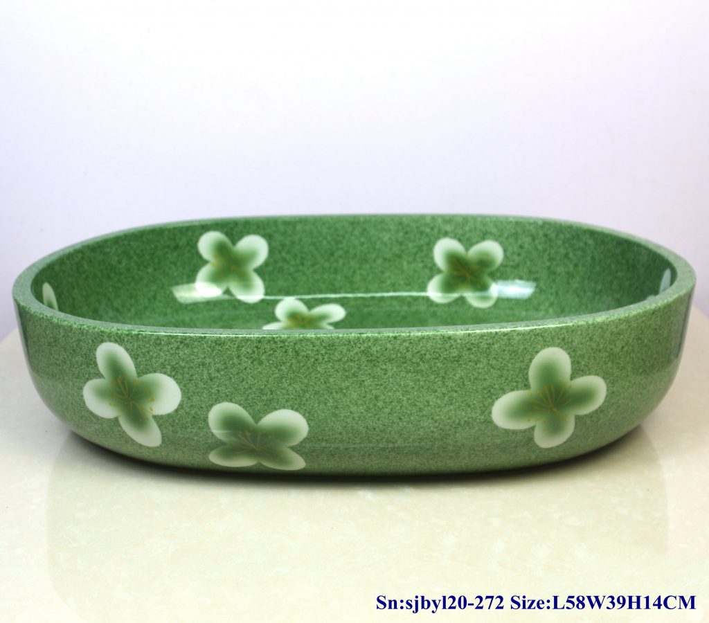 sjbyl20-272-（大椭圆）豆绿四瓣花-1024x900 sjby120-272 Jingdezhen Hand painted Bean green ceramic washbasin with four petals - shengjiang  ceramic  factory   porcelain art hand basin wash sink