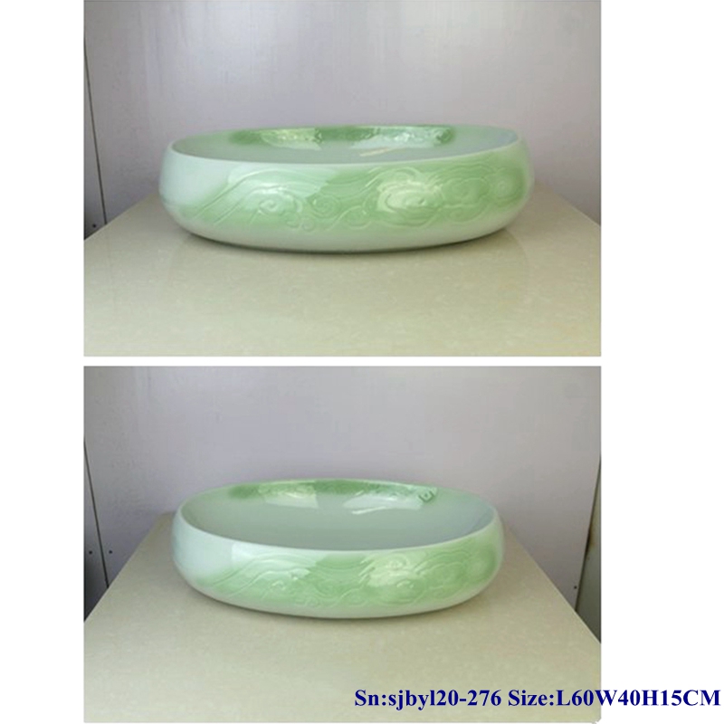 sjbyl20-276-玉色云朵 sjby120-276 Jingdezhen Hand painted Ceramic washbasin with jade cloud pattern - shengjiang  ceramic  factory   porcelain art hand basin wash sink
