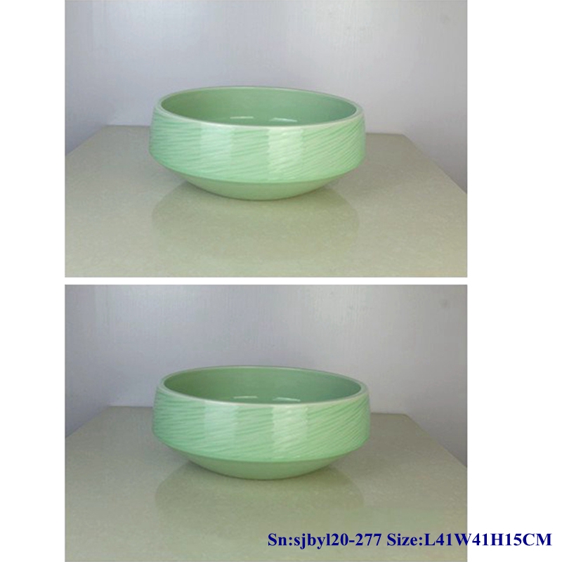 sjbyl20-277-玉色斜刻 sjby120-277 Jingdezhen Hand painted Ceramic washbasin with jade twill pattern - shengjiang  ceramic  factory   porcelain art hand basin wash sink