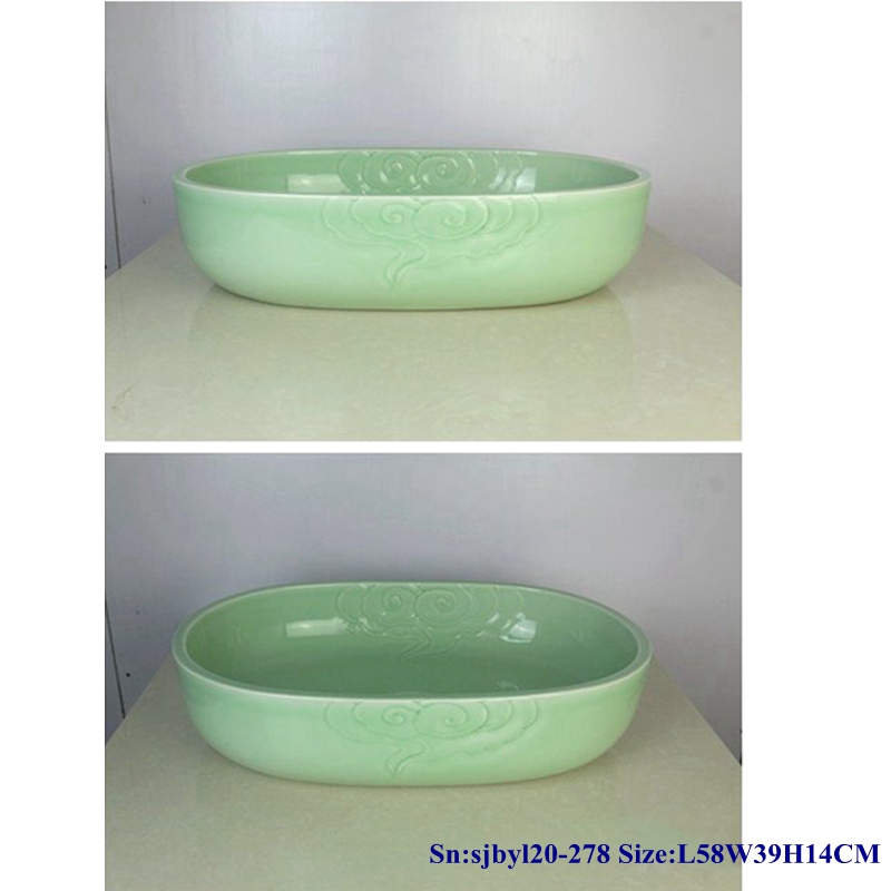 sjbyl20-278-玉色祥云 sjby120-278 Jingdezhen Hand painted Jade cloud pattern ceramic washbasin - shengjiang  ceramic  factory   porcelain art hand basin wash sink