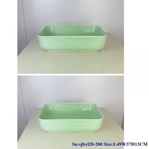 sjby120-280 Jingdezhen Hand painted Ceramic washbasin with jade green basin pattern