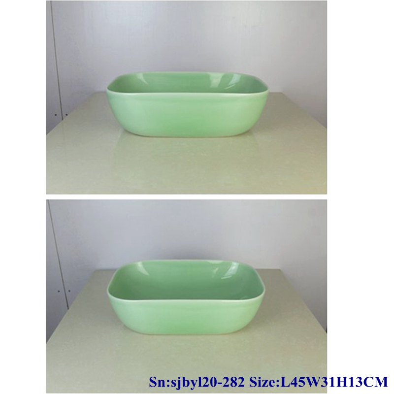 sjbyl20-282-玉青盆290 sjby120-282 Jingdezhen Hand painted Jade green basin rectangular ceramic washbasin - shengjiang  ceramic  factory   porcelain art hand basin wash sink