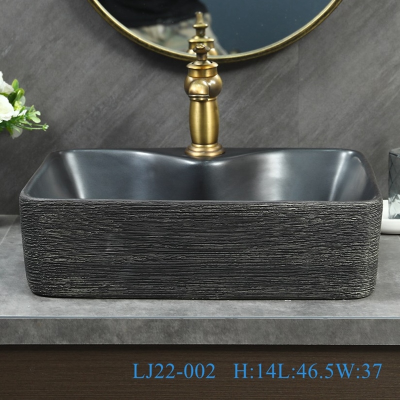 LJ22-002__6W5A8840-SNSIZE LJ22-002 Rectangle shape  Jingdezhen Vintage Brown and Black Pattern  Washbasin Ceramic Bathroom Sink - shengjiang  ceramic  factory   porcelain art hand basin wash sink