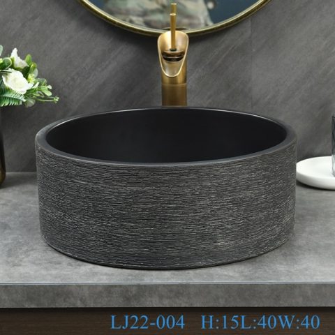 LJ22-004 Ceramic Washbasin  Bathroom Sink Straight cylinder shape Brown and Black Pattern