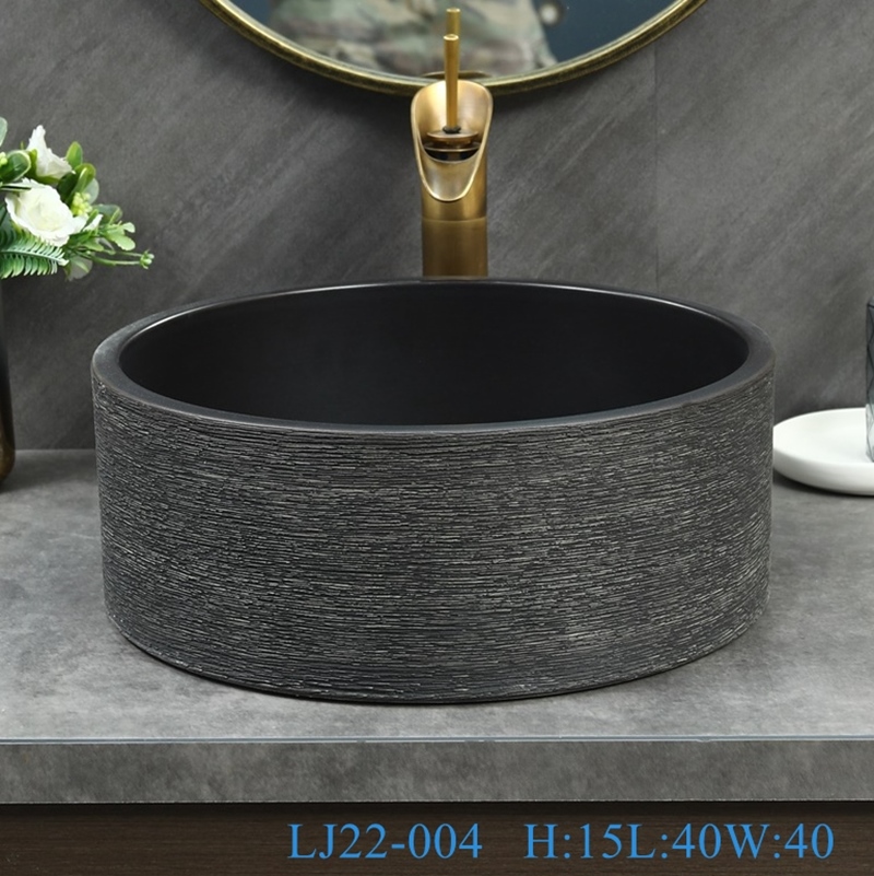 LJ22-004__6W5A8834-SNSIZE-1 LJ22-004 Ceramic Washbasin  Bathroom Sink Straight cylinder shape Brown and Black Pattern - shengjiang  ceramic  factory   porcelain art hand basin wash sink