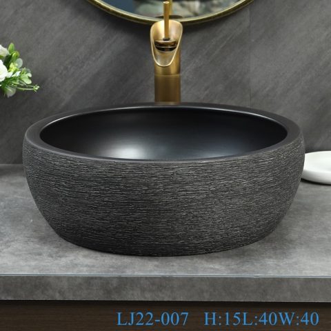 LJ22-007 Jingdezhen Round shape Brown and Black PatternCeramic Washbasin  Bathroom Sink Counter top