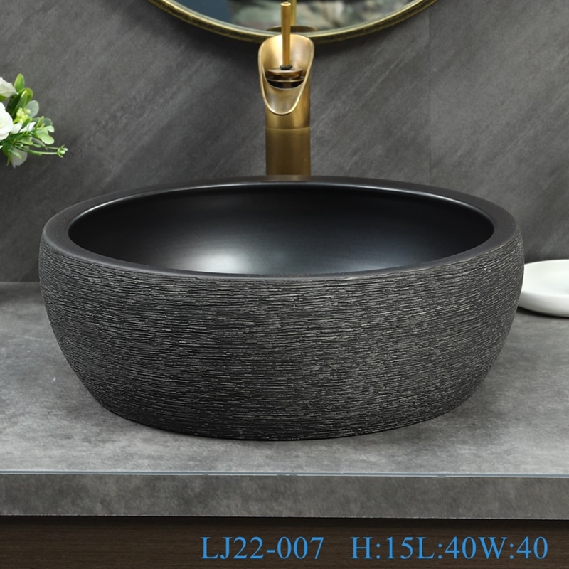 LJ22-007__6W5A8825-SNSIZE LJ22-007 Jingdezhen Round shape Brown and Black PatternCeramic Washbasin  Bathroom Sink Counter top - shengjiang  ceramic  factory   porcelain art hand basin wash sink