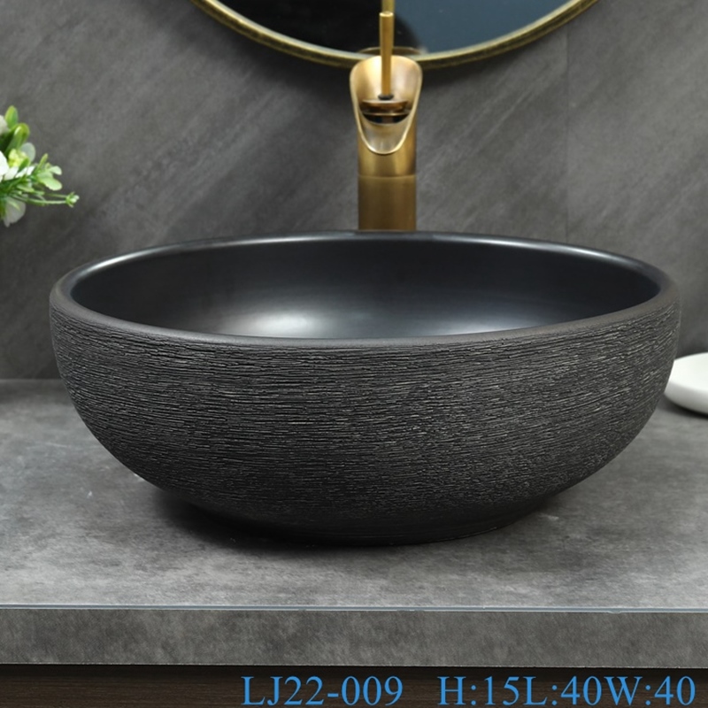 LJ22-009__6W5A8819-SNSIZE LJ22-009 Jingdezhen Brown and Black Pattern Round shape Bathroom Sink Counter top Ceramic Washbasin - shengjiang  ceramic  factory   porcelain art hand basin wash sink