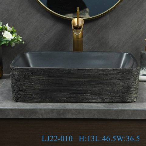 LJ22-010 Jingdezhen Rectangle shape Brown and Black Pattern Ceramic Bathroom Sink Counter top  Washbasin