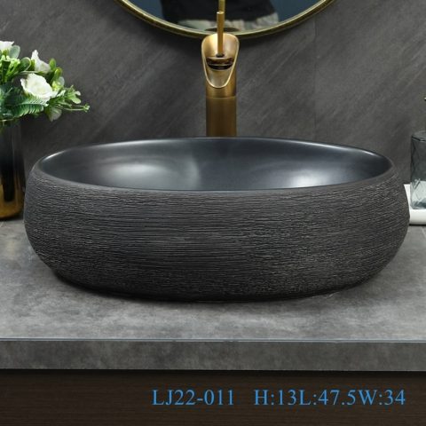 LJ22-011 Jingdezhen Brown and Black Pattern Oval shape Hotel Ceramic Counter top Bathroom Sink Washbasin