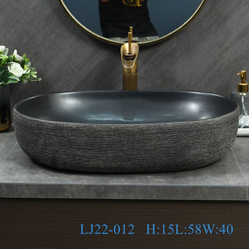 LJ22-012__6W5A8798-SNSIZE LJ22-012 Jingdezhen Big Oval shape Brown and Black Pattern Ceramic Bathroom Sink Counter top Washbasin - shengjiang  ceramic  factory   porcelain art hand basin wash sink