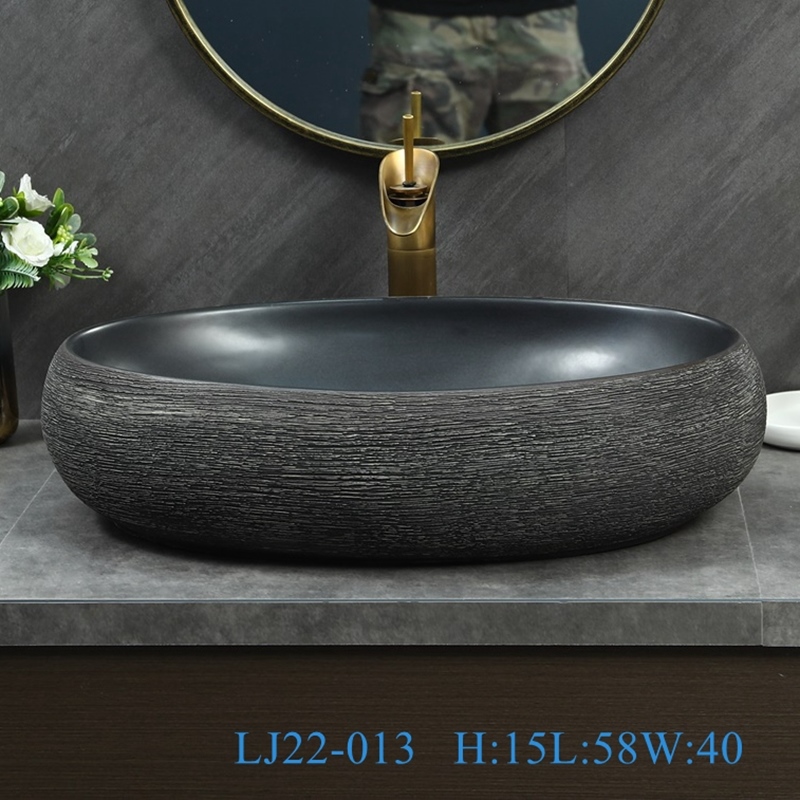 LJ22-013__6W5A8790-SNSIZE LJ22-013 Jingdezhen Brown and Black Pattern Big Goose Shape Ceramic Counter top Bathroom Sink  Washbasin - shengjiang  ceramic  factory   porcelain art hand basin wash sink