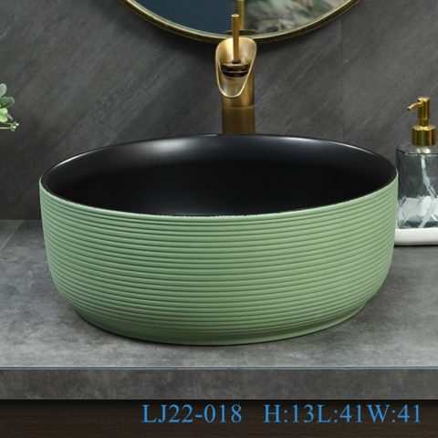 LJ22-019 Stripe lines Hump Pattern Porcelain Wash Basin Ceramic Counter Top Bathroom Sink Light Green color