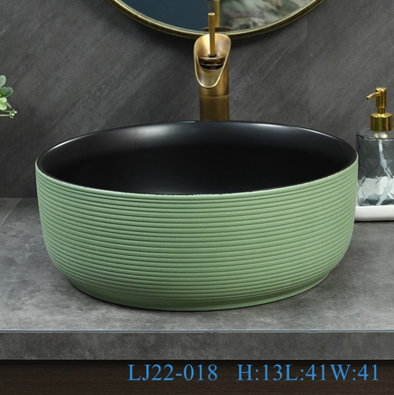 LJ22-018__6W5A8769-SNSIZE LJ22-019 Stripe lines Hump Pattern Porcelain Wash Basin Ceramic Counter Top Bathroom Sink Light Green color - shengjiang  ceramic  factory   porcelain art hand basin wash sink