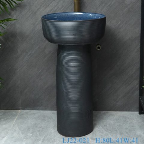 LJ22-021 Slap up Pedestal Black color Ceramic Wash Basins Bathroom Floor Stand Sink Basin