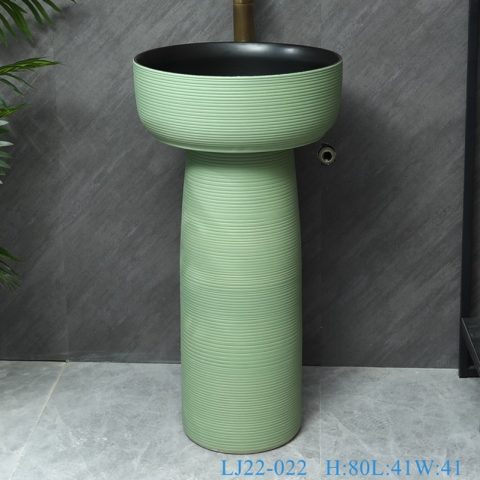 LJ22-022 High Quality Pedestal light green color Ceramic Art Wash Basins Bathroom Floor Stand Sink Basin￼￼￼