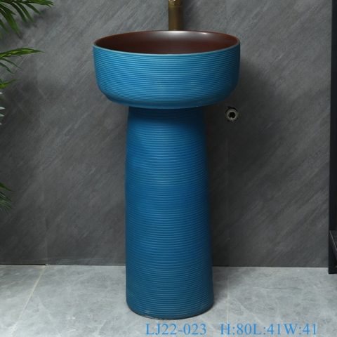 LJ22-023 Dark Blue color glazed top quality Hotel Outdoor Bathroom Floor Stand Sink Ceramic Wash Basins