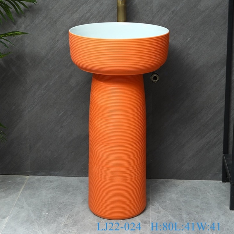 LJ22-024__6W5A8714-SNSIZE LJ22-024 Shiny Orange color glazed High quality Ceramic Wash Basins Hotel  Bathroom Floor Stand Sink - shengjiang  ceramic  factory   porcelain art hand basin wash sink