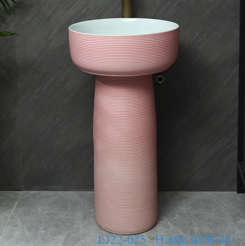 LJ22-025__6W5A8700-SNSIZE LJ22-025 High quality Pink color Ceramic Wash Basins Hotel Bathroom Floor Stand Sink Counter top - shengjiang  ceramic  factory   porcelain art hand basin wash sink