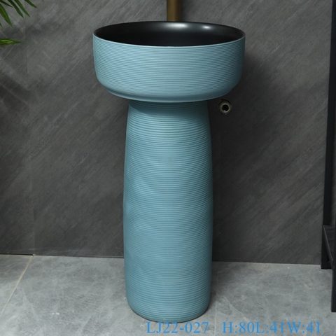 LJ22-027 2 pieces/set Light blue color Ceramic Wash Basins Counter top Hotel Bathroom Floor Stand Sink