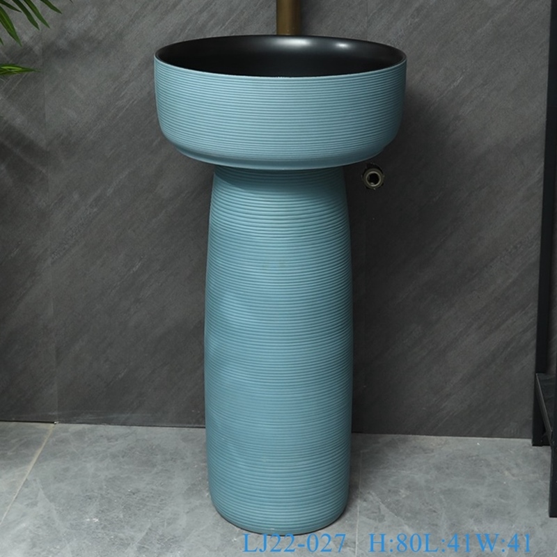 LJ22-027__6W5A8671-SNSIZE LJ22-027 2 pieces/set Light blue color Ceramic Wash Basins Counter top Hotel Bathroom Floor Stand Sink - shengjiang  ceramic  factory   porcelain art hand basin wash sink
