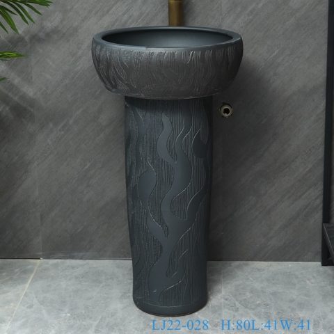 LJ22-028 Vintage Black color Carved Patterns Ceramic Counter top Hotel Bathroom Floor Stand Sink Wash Basins