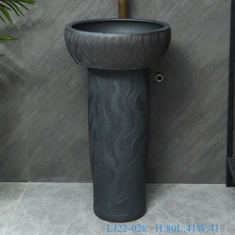 LJ22-028__6W5A8656-SNSIZE LJ22-028 Vintage Black color Carved Patterns Ceramic Counter top Hotel Bathroom Floor Stand Sink Wash Basins - shengjiang  ceramic  factory   porcelain art hand basin wash sink