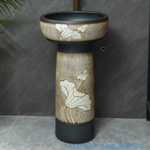 LJ22-030  Vintage Lotus flower Pattern Ceramic Counter top Hotel Bathroom Floor Stand Sink Wash Basins