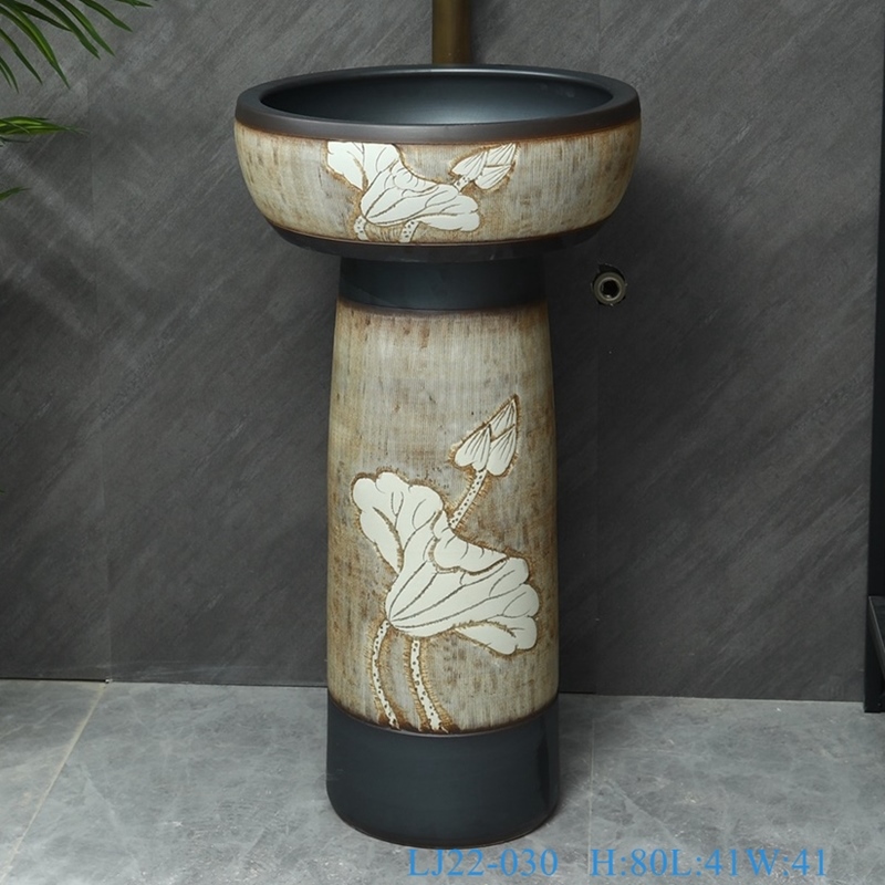 LJ22-030__6W5A8631-SNSIZE LJ22-030  Vintage Lotus flower Pattern Ceramic Counter top Hotel Bathroom Floor Stand Sink Wash Basins - shengjiang  ceramic  factory   porcelain art hand basin wash sink