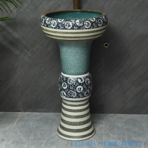 LJ22-031  Vintage Green and Twisted flower Pattern Hotel Bathroom Floor Stand Sink Ceramic Counter top  Wash Basins