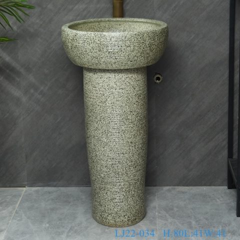 LJ22-034  2 pieces.set Vintage Solid Grey Color Ceramic Wash Basins Hotel Bathroom Floor Stand Sink