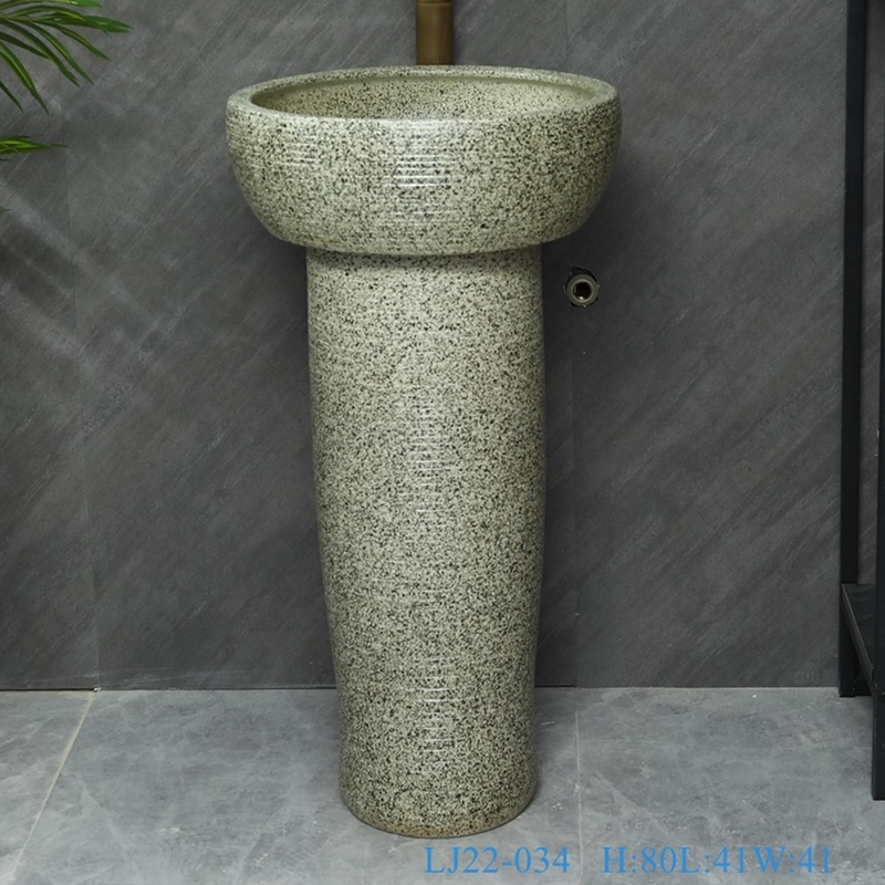 LJ22-034__6W5A8576-SNSIZE LJ22-034  2 pieces.set Vintage Solid Grey Color Ceramic Wash Basins Hotel Bathroom Floor Stand Sink - shengjiang  ceramic  factory   porcelain art hand basin wash sink