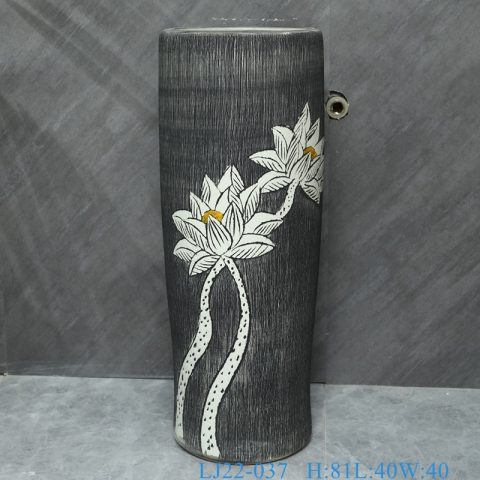 LJ22-037  Jingdezhen Vintage White Lotus Flower Carved Big Floor Stand Sink Ceramic Wash Basins