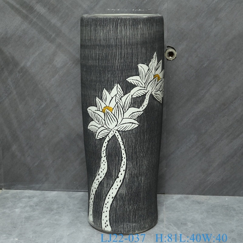 LJ22-037__6W5A8560-SNSIZE LJ22-037  Jingdezhen Vintage White Lotus Flower Carved Big Floor Stand Sink Ceramic Wash Basins - shengjiang  ceramic  factory   porcelain art hand basin wash sink