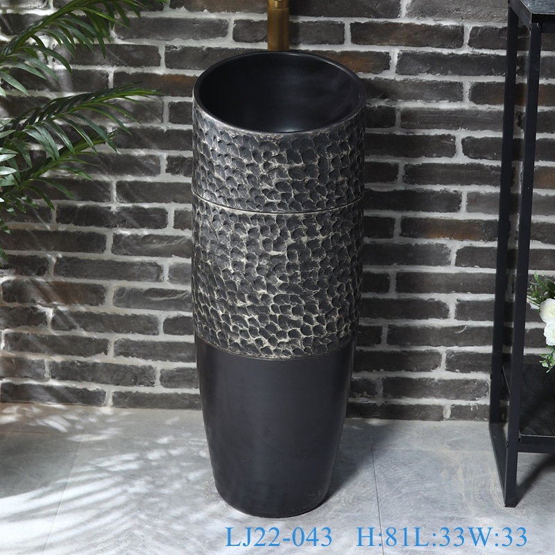 LJ22-043__6W5A8324-SNSIZE LJ22-043 Jingdezhen Black One-piece hand Wash Bathroom Sink Ceramic  wash basin with Pedestal - shengjiang  ceramic  factory   porcelain art hand basin wash sink