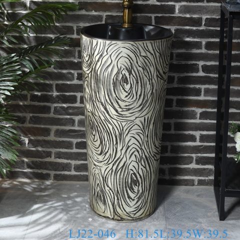 LJ22-046 Vintage Flower Patten Ceramic Bathroom Sink Pedestal Outdoor Wash Basins