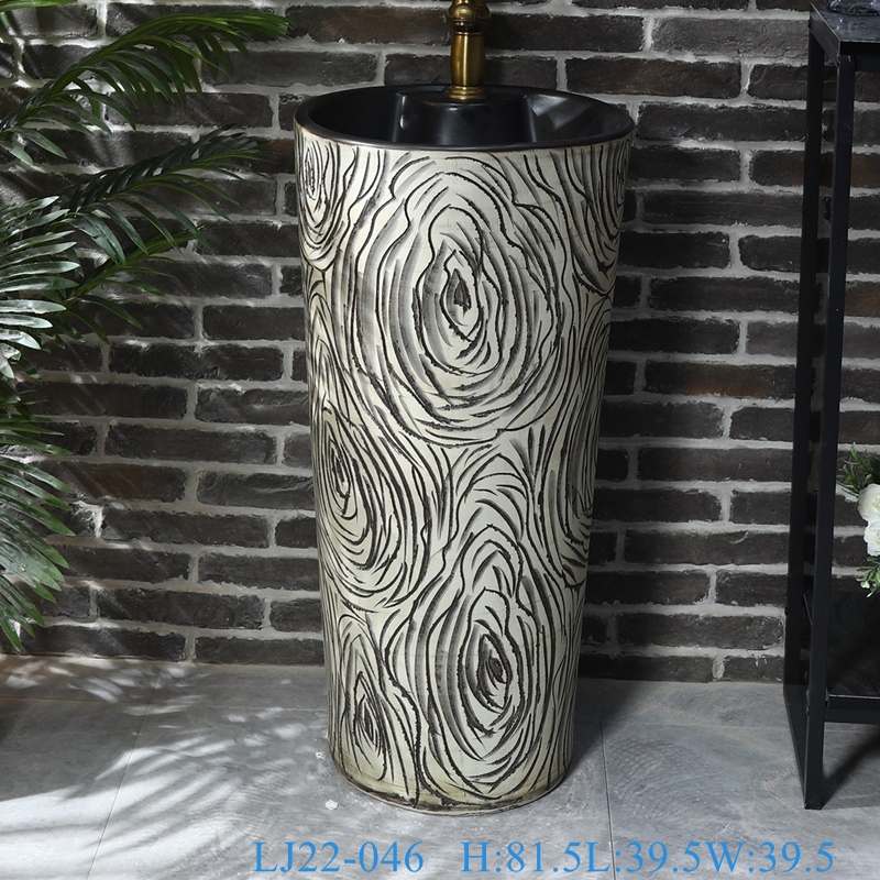 LJ22-046__6W5A8290-SNSIZE LJ22-046 Vintage Flower Patten Ceramic Bathroom Sink Pedestal Outdoor Wash Basins - shengjiang  ceramic  factory   porcelain art hand basin wash sink