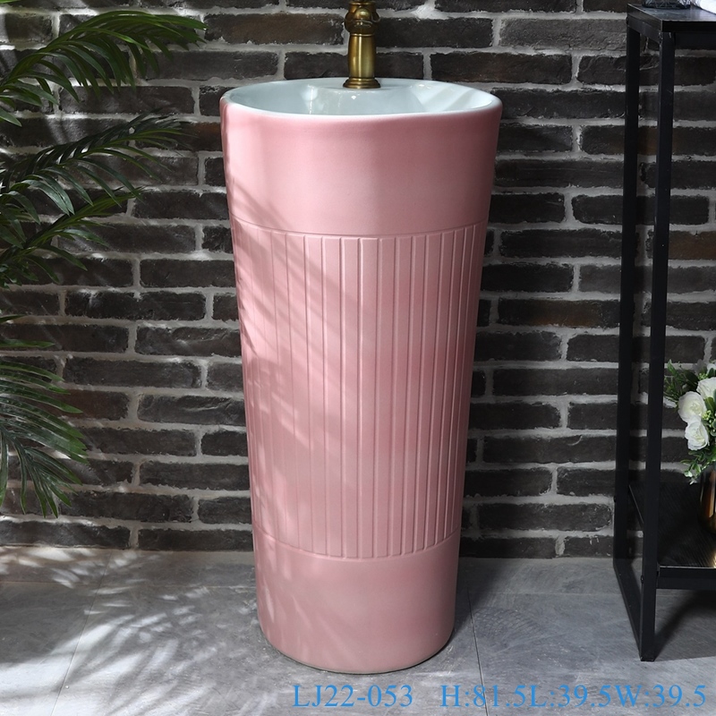 LJ22-053__6W5A8238-SNSIZE LJ22-053 Pedestal Sink Chinese Style Pink Color Glazed Bathroom Wash Basin Hand Sanitary Ware￼￼￼ - shengjiang  ceramic  factory   porcelain art hand basin wash sink