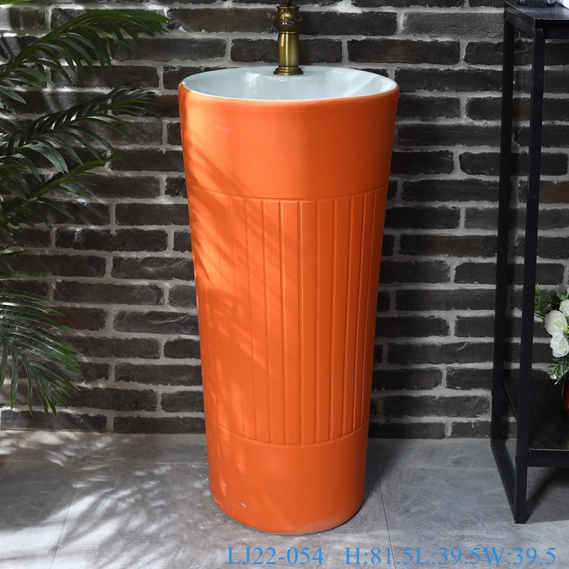 LJ22-054__6W5A8223-SNSIZE LJ22-054 Ceramic Bathroom Sink Pedestal Sink Orange Color Glazed Wash Basin Hand Sanitary Ware - shengjiang  ceramic  factory   porcelain art hand basin wash sink