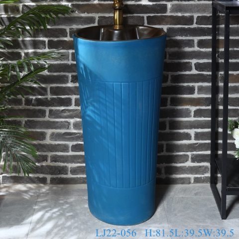 LJ22-056 Jingdezhen Dark Blue Color Glazed Bathroom Sanitary Ware Ceramic Wash Basin Hand