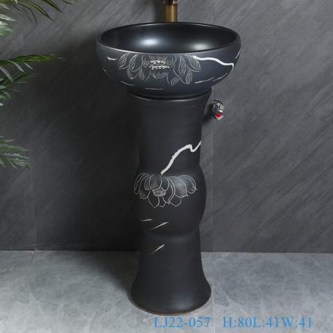 LJ22-057 Vintage Black color Glazed Ceramic Wash Basin Hand Bathroom Sanitary Ware