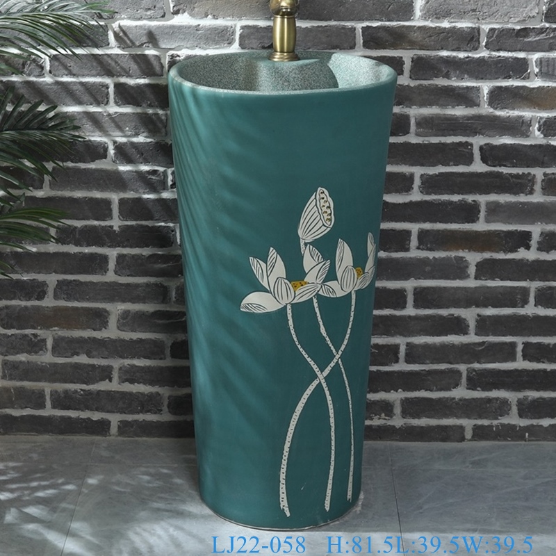 LJ22-058__6W5A6211-SNSIZE LJ22-058 Blue color Glazed Lotus flower Pattern Ceramic Wash Basin Hand washing Bathroom Sanitary Ware - shengjiang  ceramic  factory   porcelain art hand basin wash sink